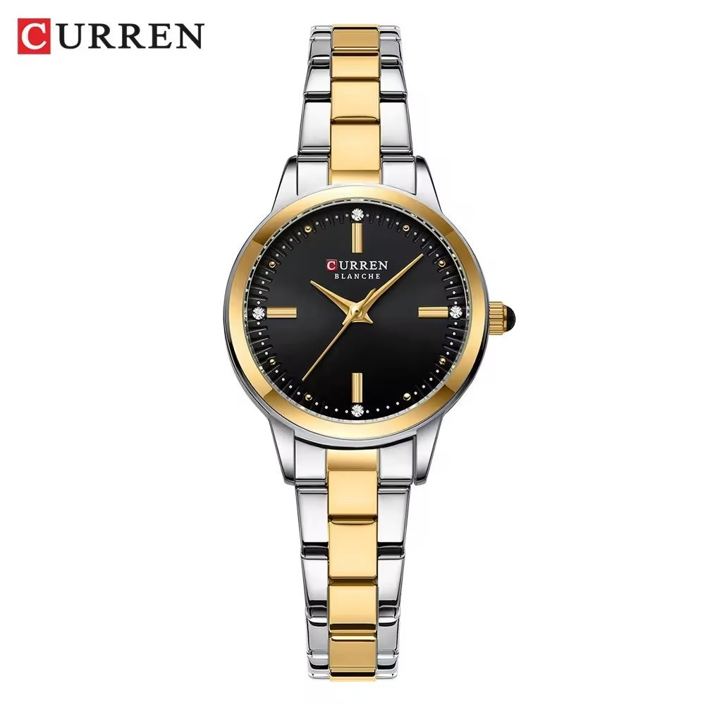 C-9094L Curren black Dial silver-gold Stainless Steel Chain Analog Quartz Women's fashion Watch.