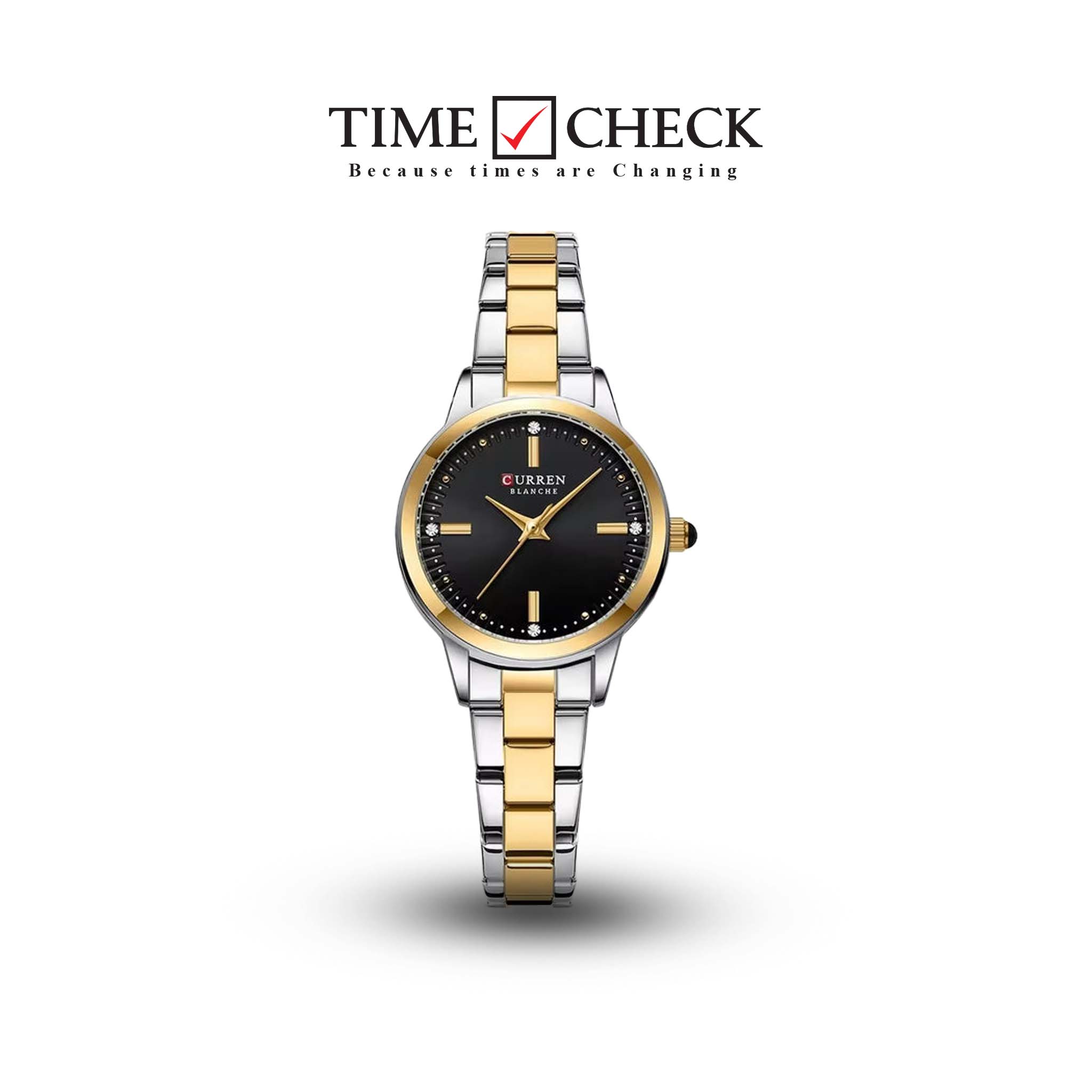 C-9094L Curren black Dial silver-gold Stainless Steel Chain Analog Quartz Women's fashion Watch.