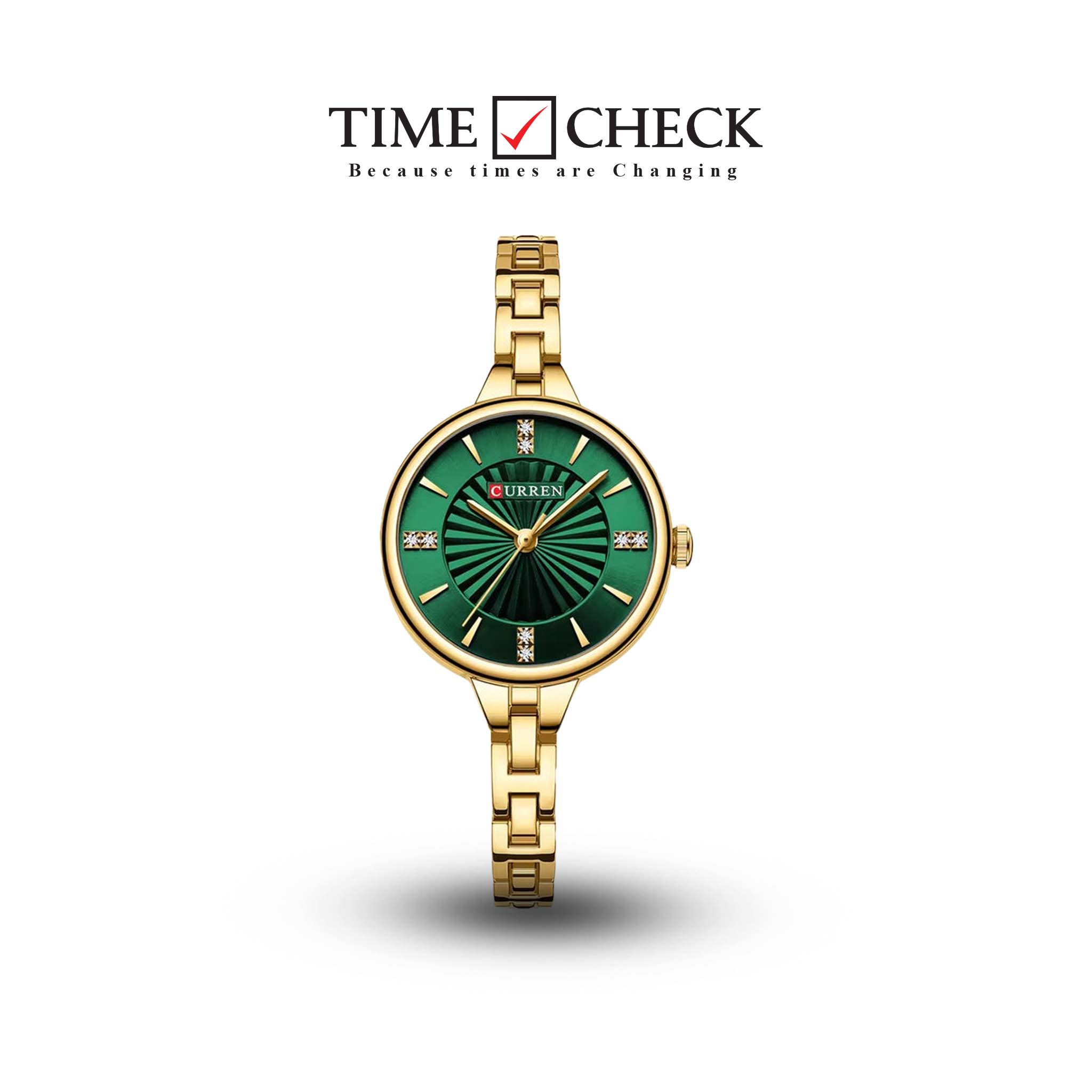 C-9097L Curren GREEN Dial GOLDEN Stainless Steel Chain Analog Quartz Women's fashion Watch.