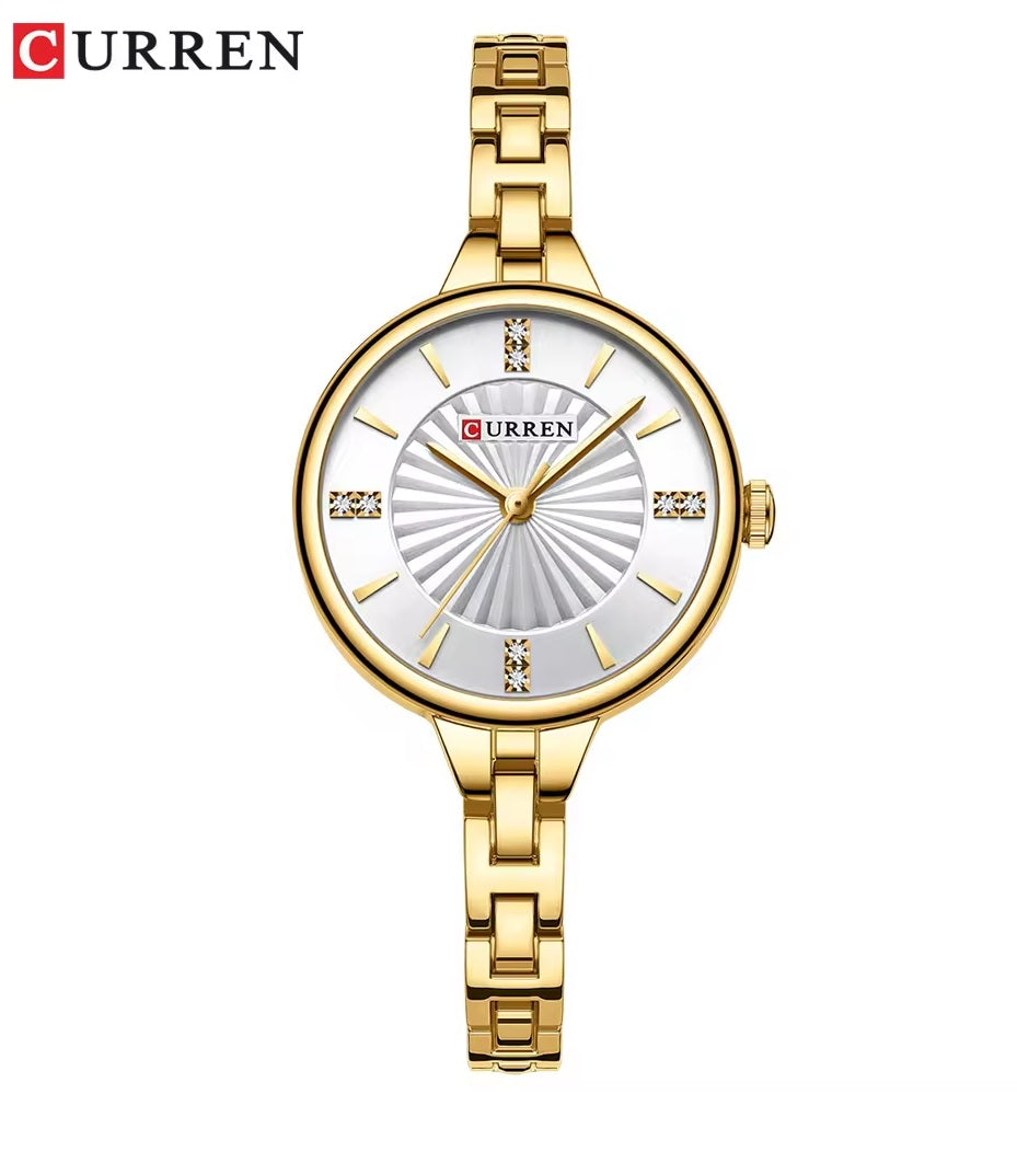 C-9097L Curren WHITE Dial GOLDEN Stainless Steel Chain Analog Quartz Women's fashion Watch.