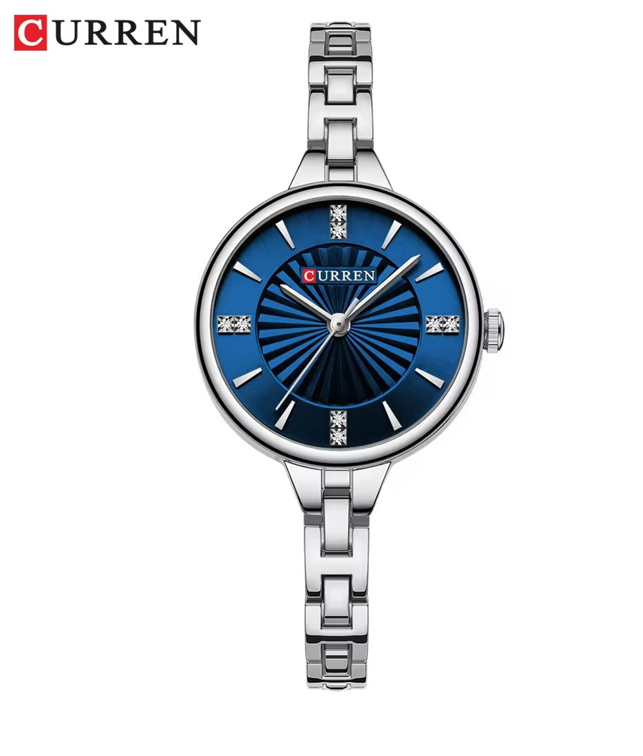 C-9097L Curren BLUE Dial SILVER Stainless Steel Chain Analog Quartz Women's fashion Watch.