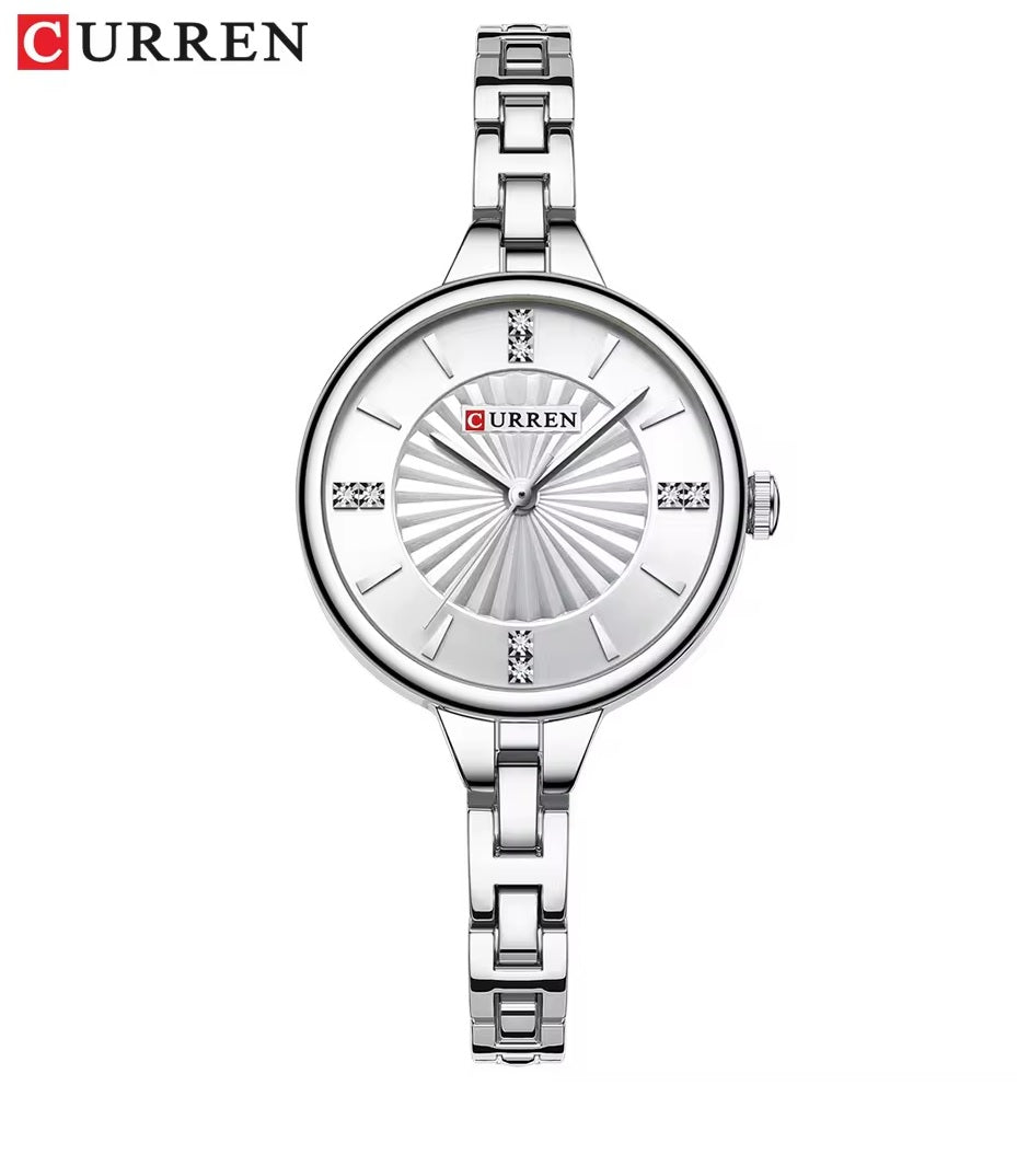 C-9097L Curren SILVER Dial SILVER Stainless Steel Chain Analog Quartz Women's fashion Watch.