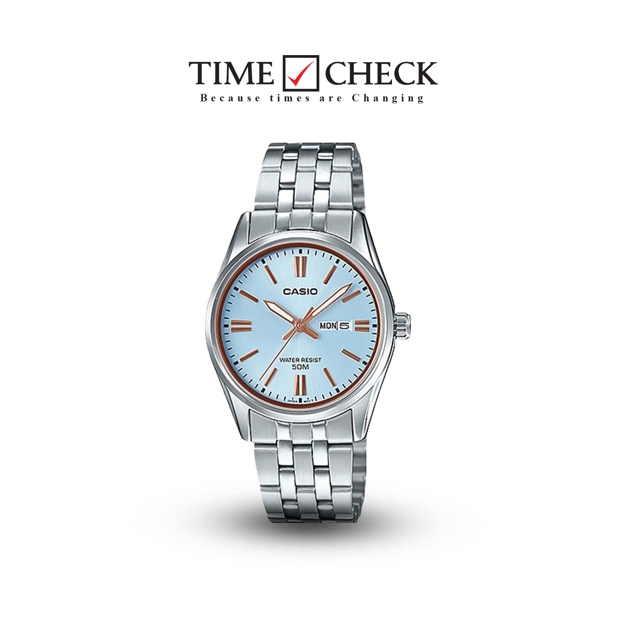 LTP-1335D-2AVDF Casio Aqua Blue Silver Stainless Steel Analog Quartz Men's Watch.