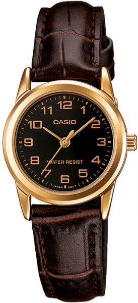 LTP-V001GL-1BUDF Casio Black Dial Leather Strap Analog Quartz Women's Watch.