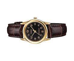 LTP-V001GL-1BUDF Casio Black Dial Leather Strap Analog Quartz Women's Watch.