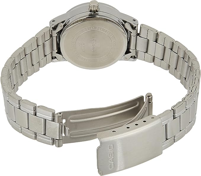 LTP-V002D-1BUDF Casio Silver Stainless Steel Black Dial Women's Watch.