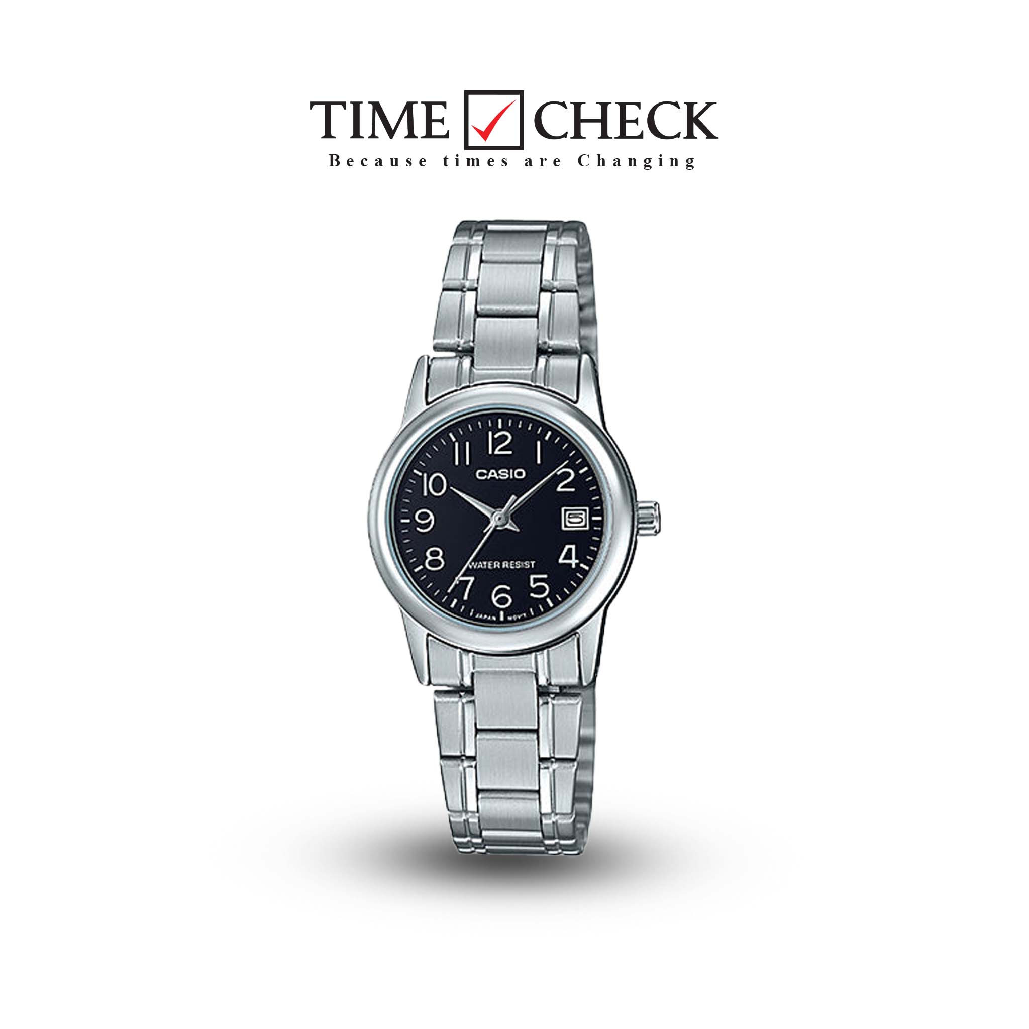 LTP-V002D-1BUDF Casio Silver Stainless Steel Black Dial Women's Watch.