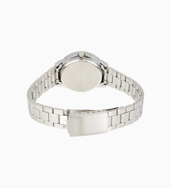 LTP-V004D-7BUDF Casio White Dial Stainless Steel Analog Quartz Women's Watch.