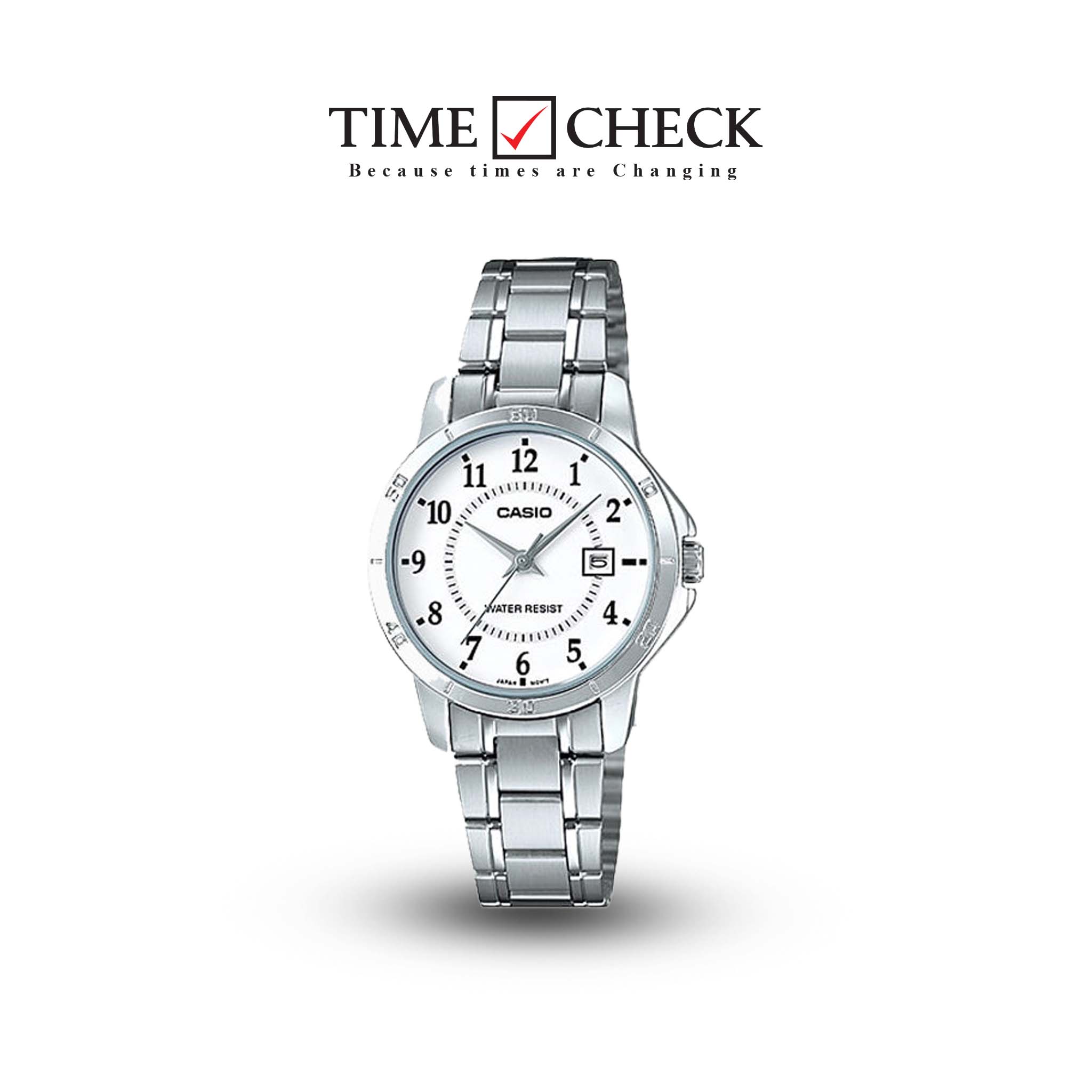LTP-V004D-7BUDF Casio White Dial Stainless Steel Analog Quartz Women's Watch.
