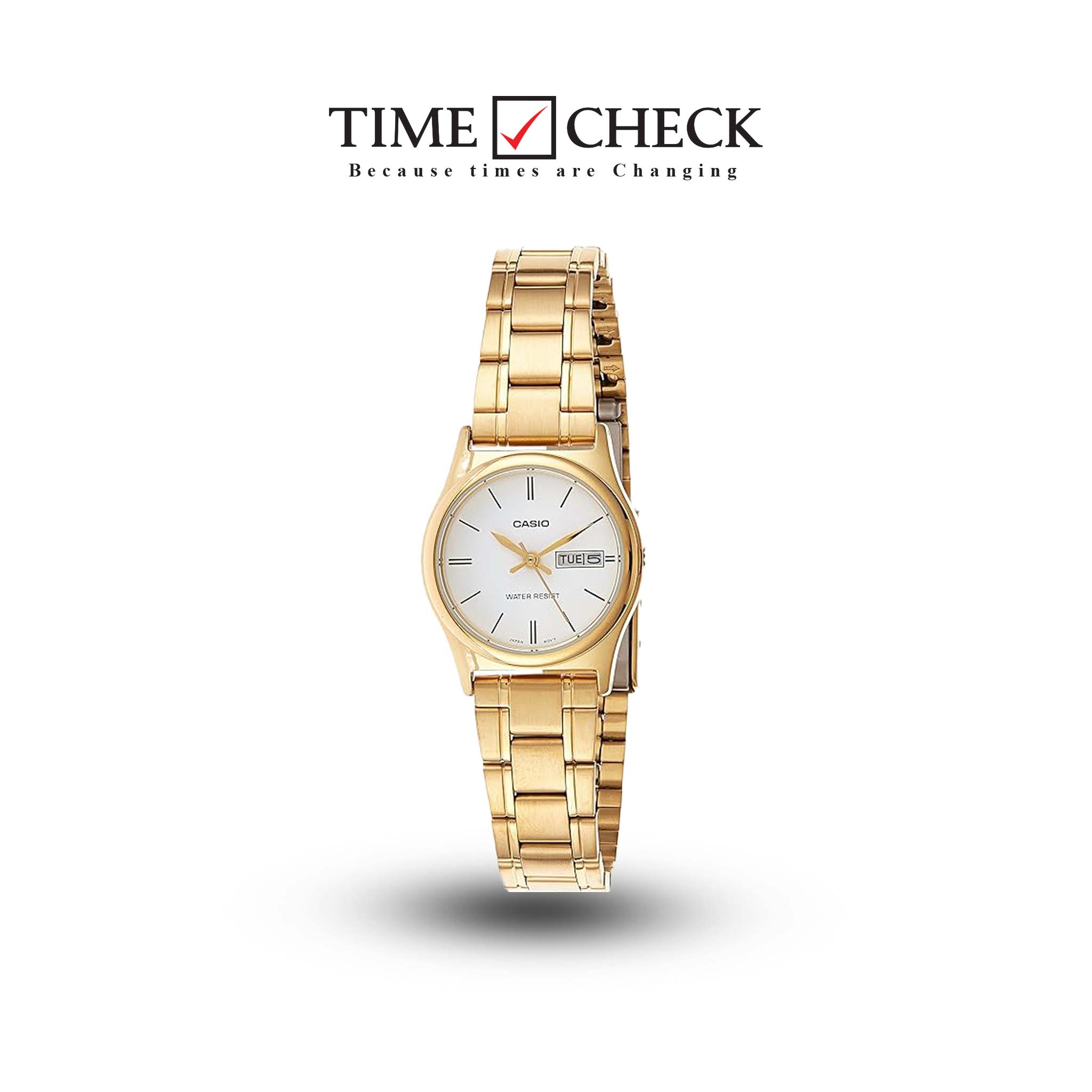 LTP-V006G-7BUDF Casio White Dial Gold Chain Stainless Steel Analog Women's Watch.