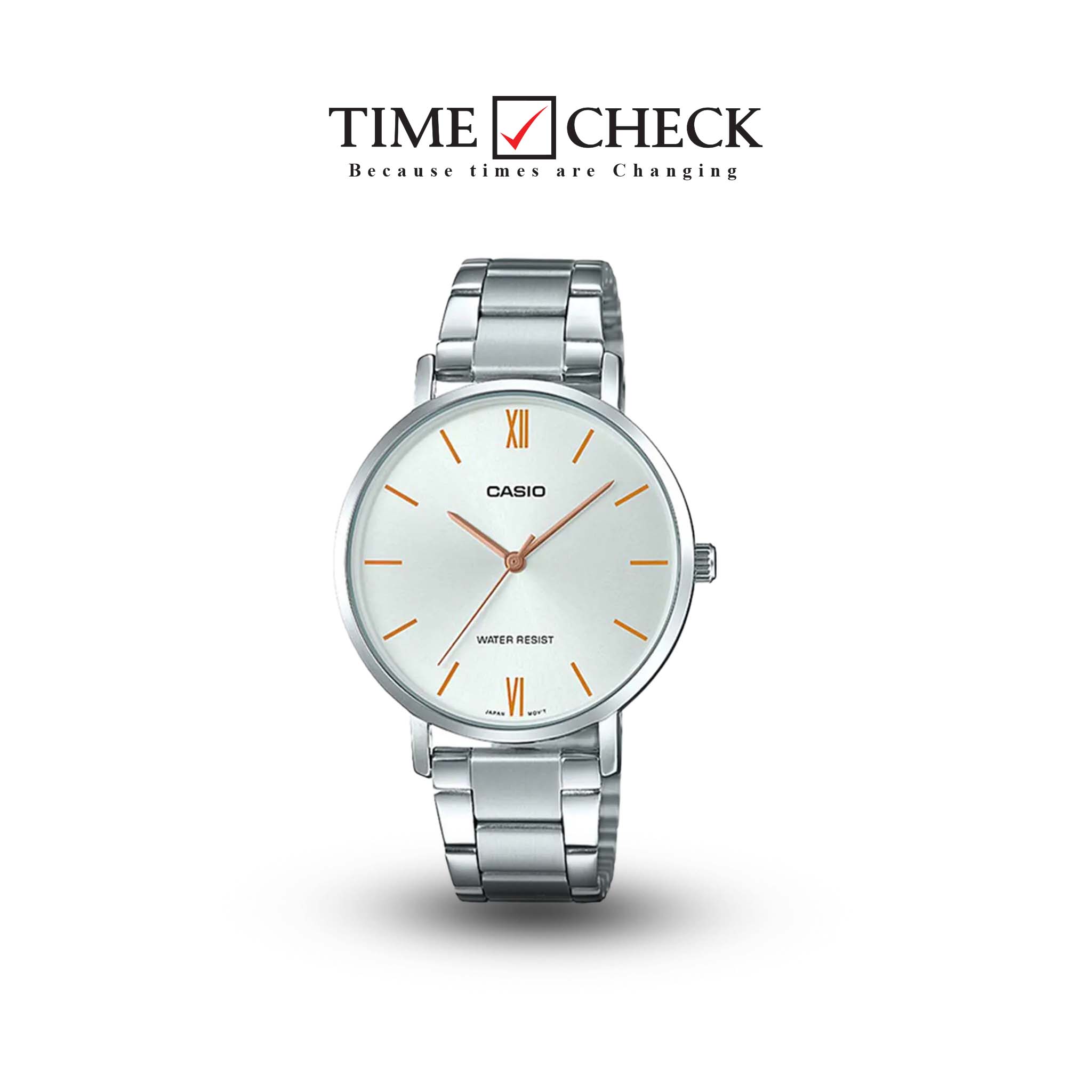 LTP-VT01D-7BUDF Casio Silver Dial Stainless Steel Analog Quartz Women's Watch.