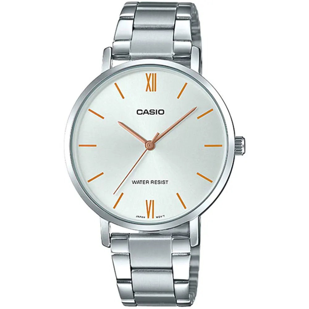 LTP-VT01D-7BUDF Casio Silver Dial Stainless Steel Analog Quartz Women's Watch.