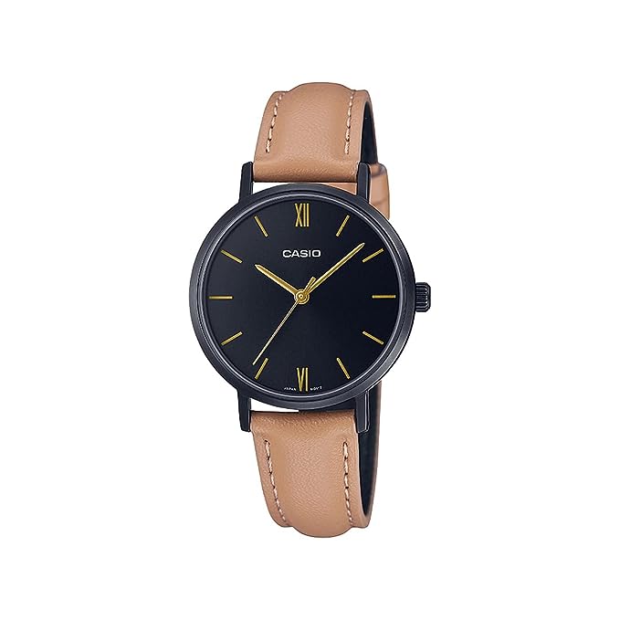LTP-VT02BL-1AUDF Casio Black Dial Leather Strap Analog Quartz Women's Watch.