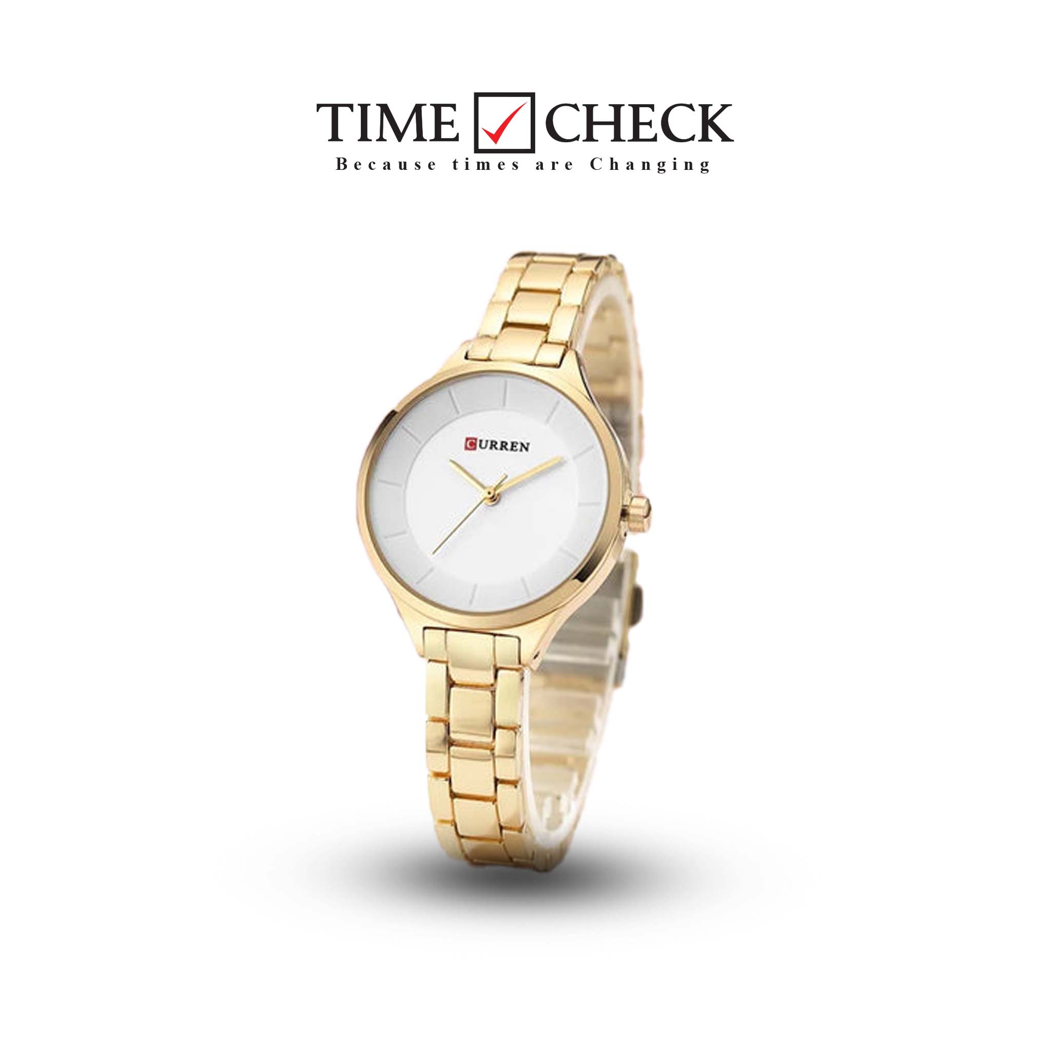 C-9015L Curren SILVER Dial Golden Stainless Chain Steel Analog Quartz Women's Watch.