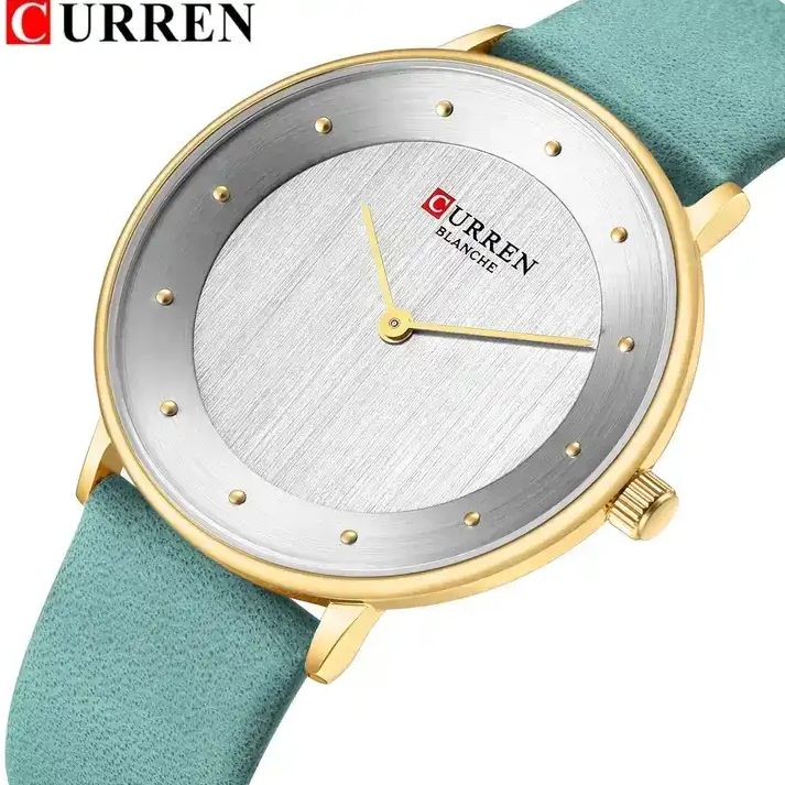 C9033L Curren Silver Dial Green Leather Strap Analog Quartz Women's Watch.
