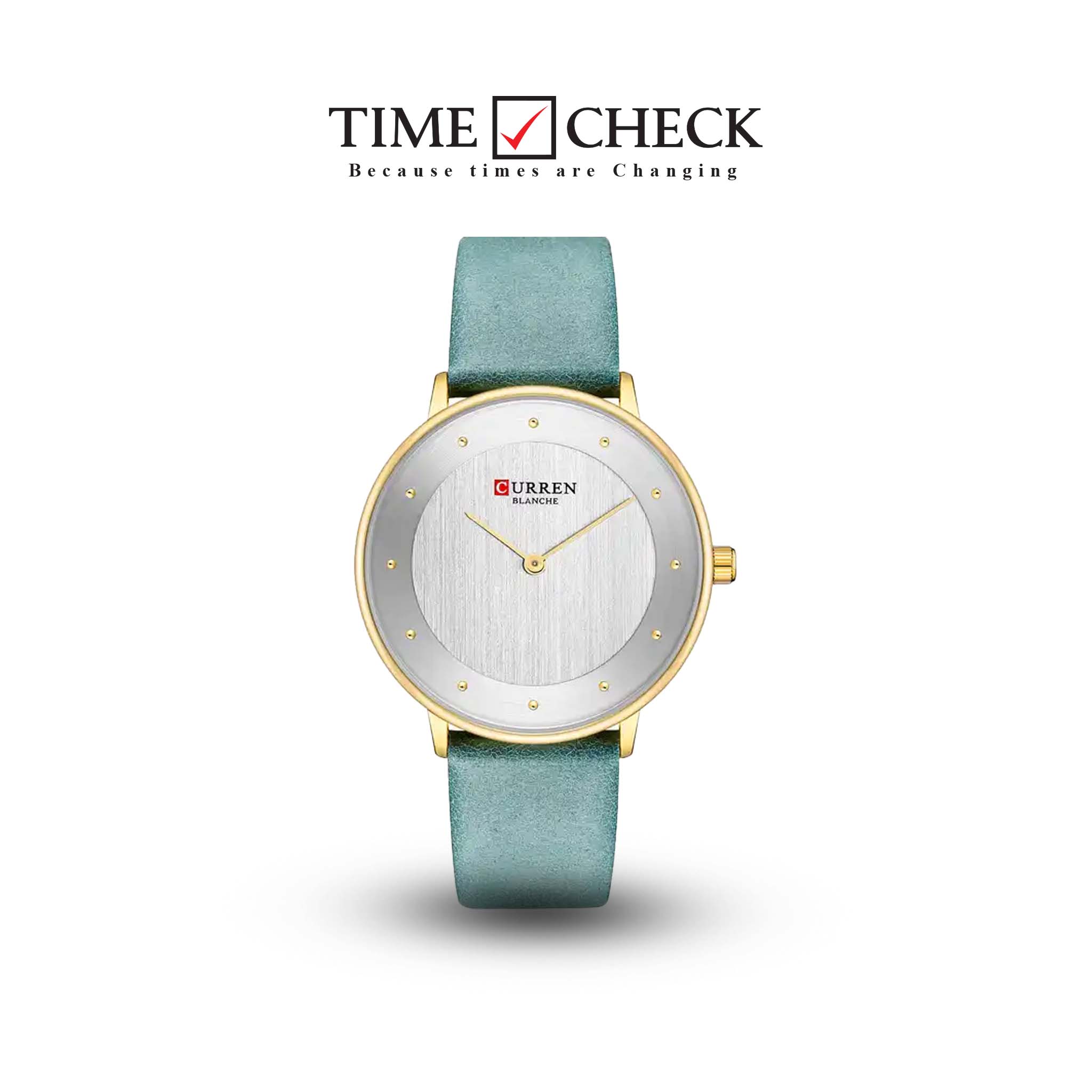 C9033L Curren Silver Dial Green Leather Strap Analog Quartz Women's Watch.