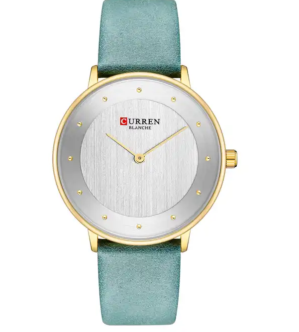 C9033L Curren Silver Dial Green Leather Strap Analog Quartz Women's Watch.