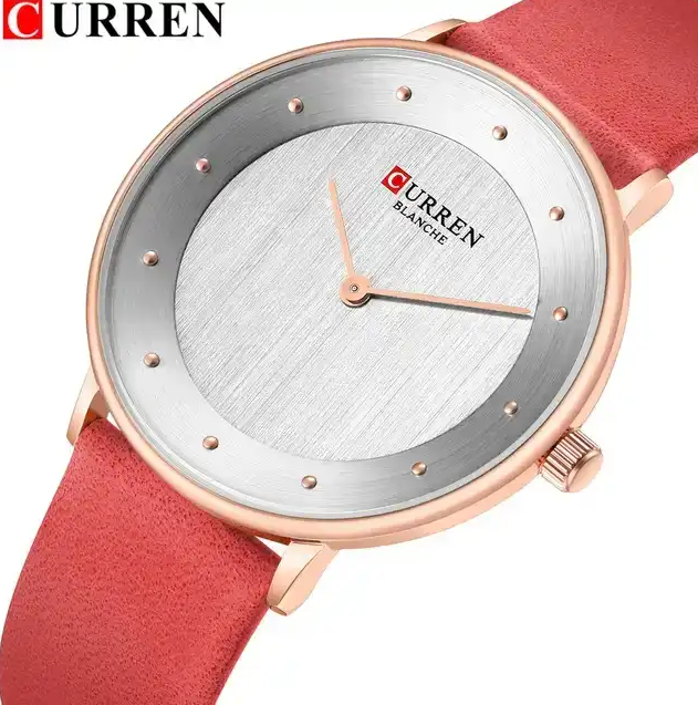 C9033L Curren Silver Dial Pink Leather Strap Analog Quartz Women's Watch.