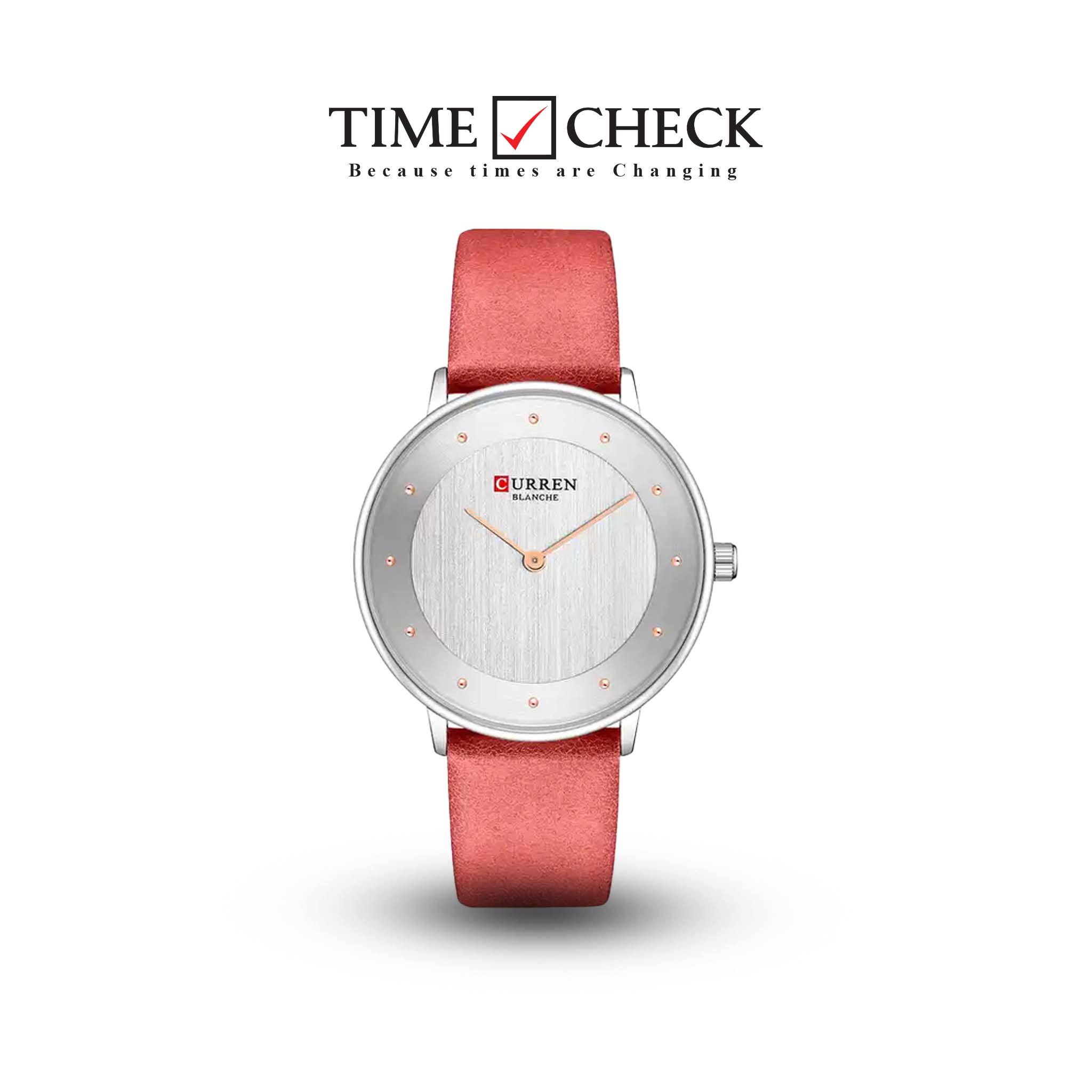 C9033L Curren Silver Dial Pink Leather Strap Analog Quartz Women's Watch.