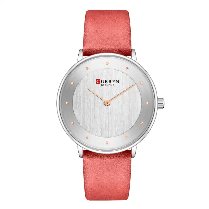 C9033L Curren Silver Dial Pink Leather Strap Analog Quartz Women's Watch.