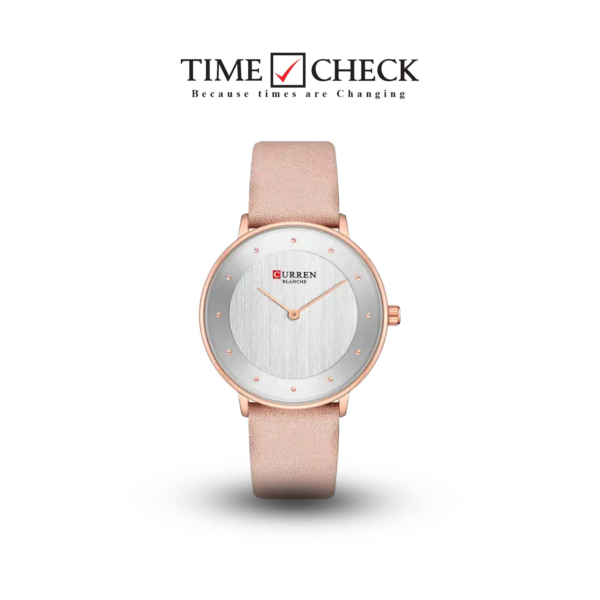 C9033L Curren Silver Dial Peach Leather Strap Analog Quartz Women's Watch.