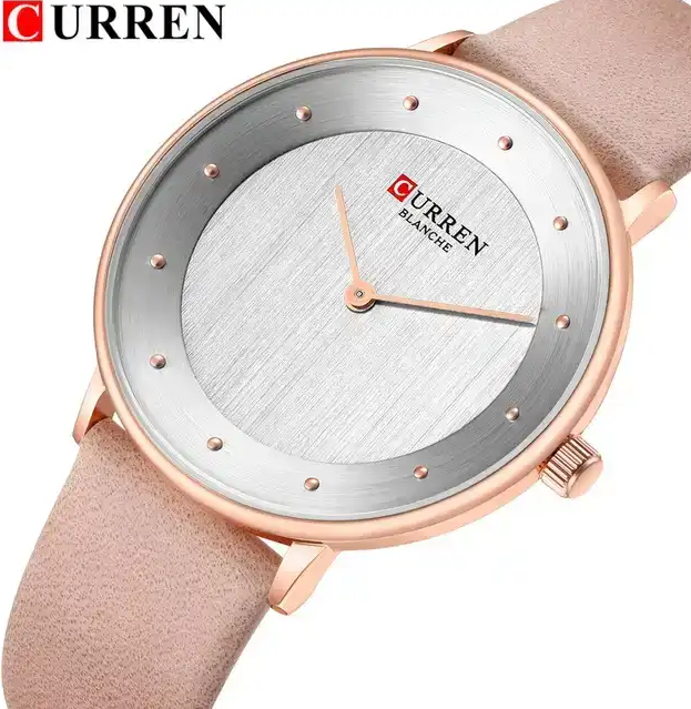 C9033L Curren Silver Dial Peach Leather Strap Analog Quartz Women's Watch.