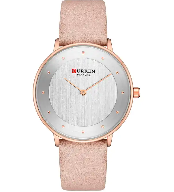 C9033L Curren Silver Dial Peach Leather Strap Analog Quartz Women's Watch.