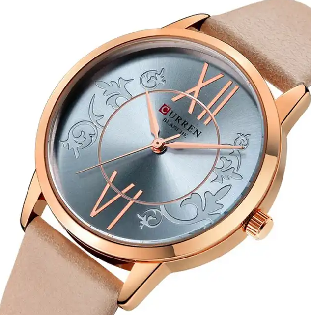 C9049L Curren Silver Dial Peach Leather Strap Analog Quartz Women's Watch.