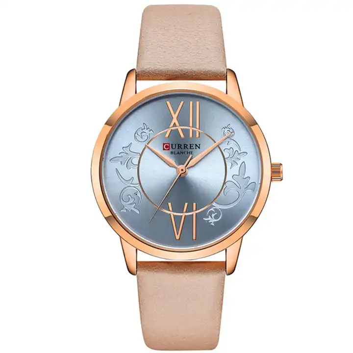 C9049L Curren Silver Dial Peach Leather Strap Analog Quartz Women's Watch.