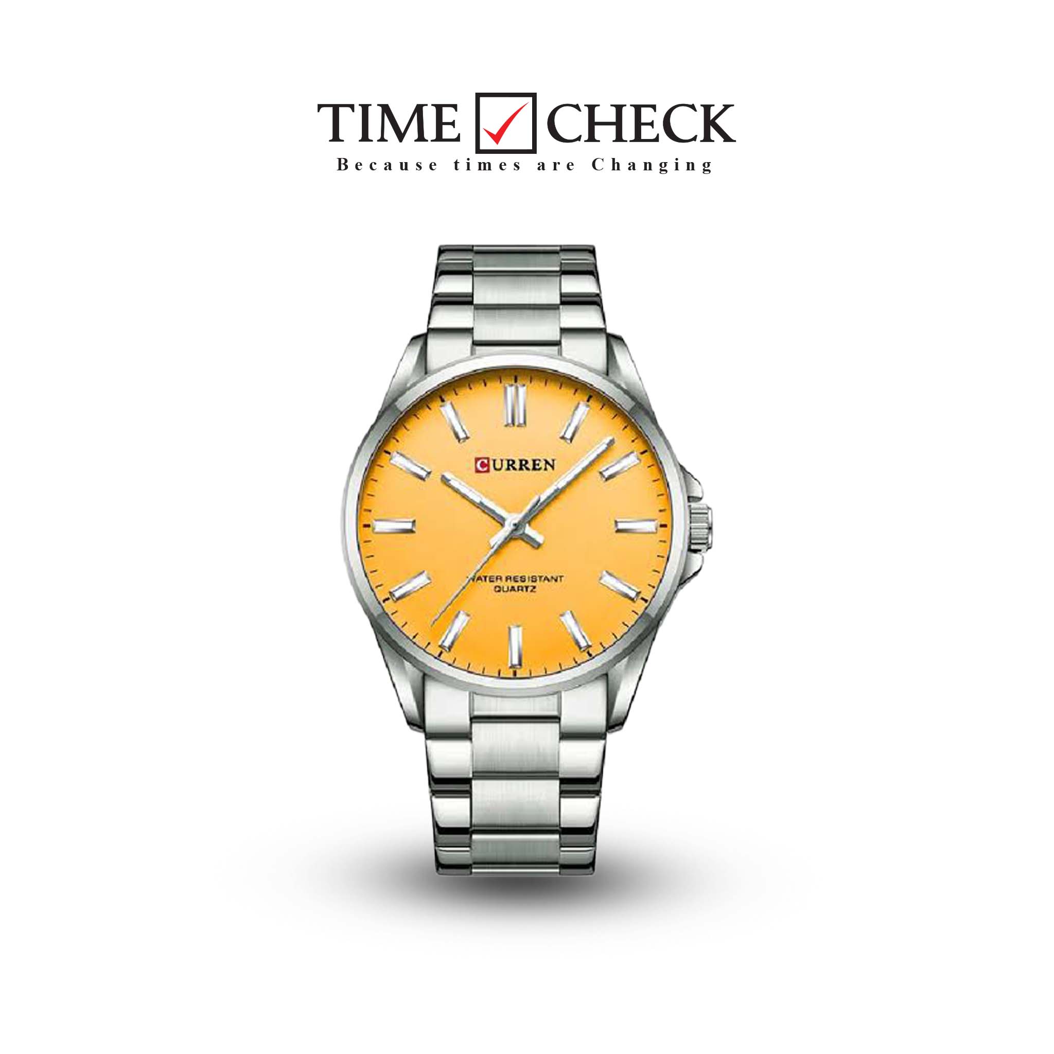C-9090L Curren yellow Dial Silver Stainless Steel Analog Quartz Women's Watch.