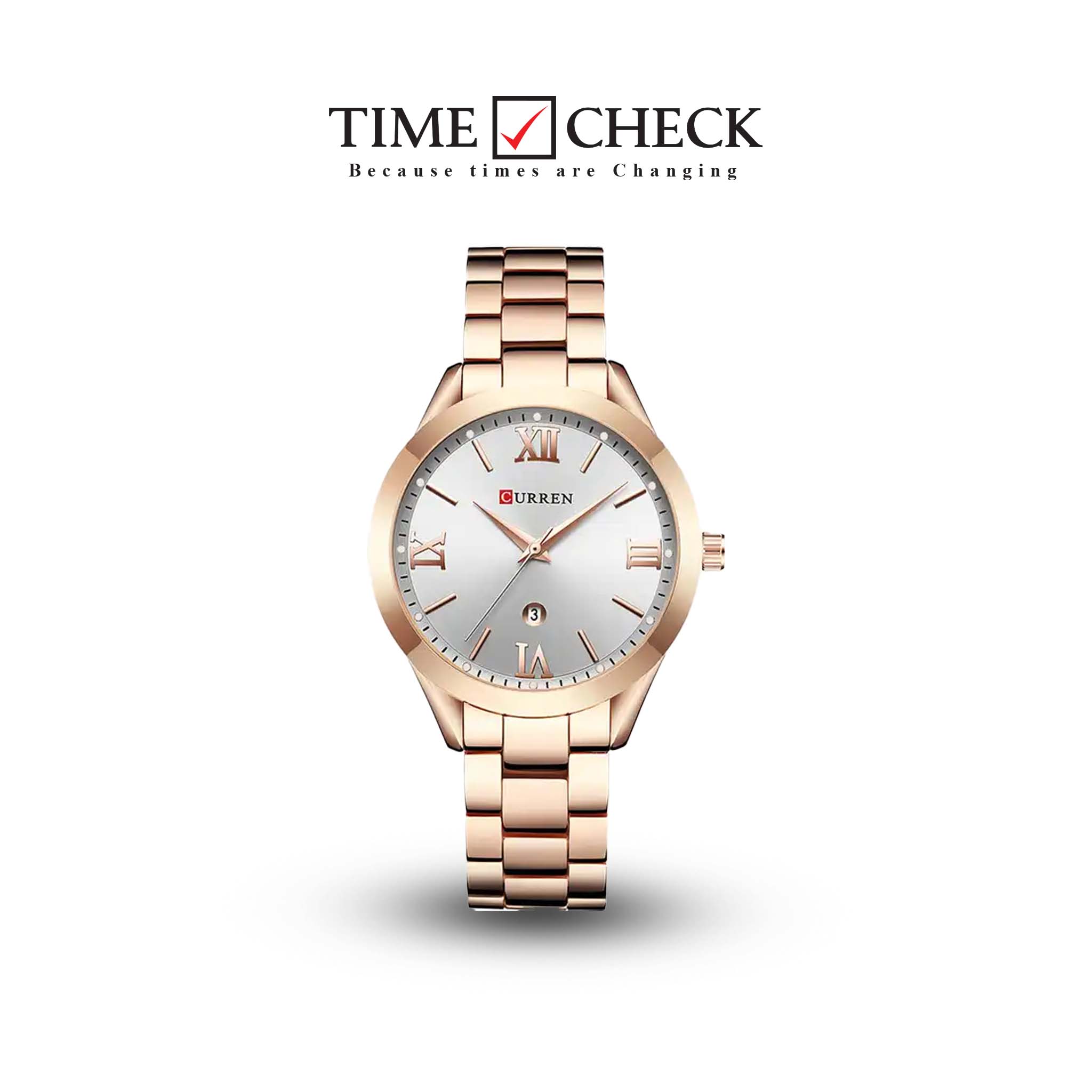 C-9007L Curren Silver Dial Rosegold Stainless Chain Steel Analog Quartz Women's Watch.