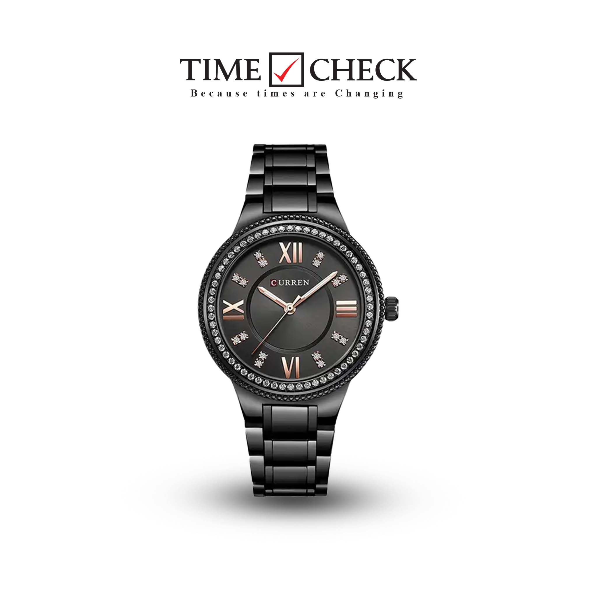 C-9004L Curren Black Dial Black Stainless Chain Steel Analog Quartz Women's Watch.