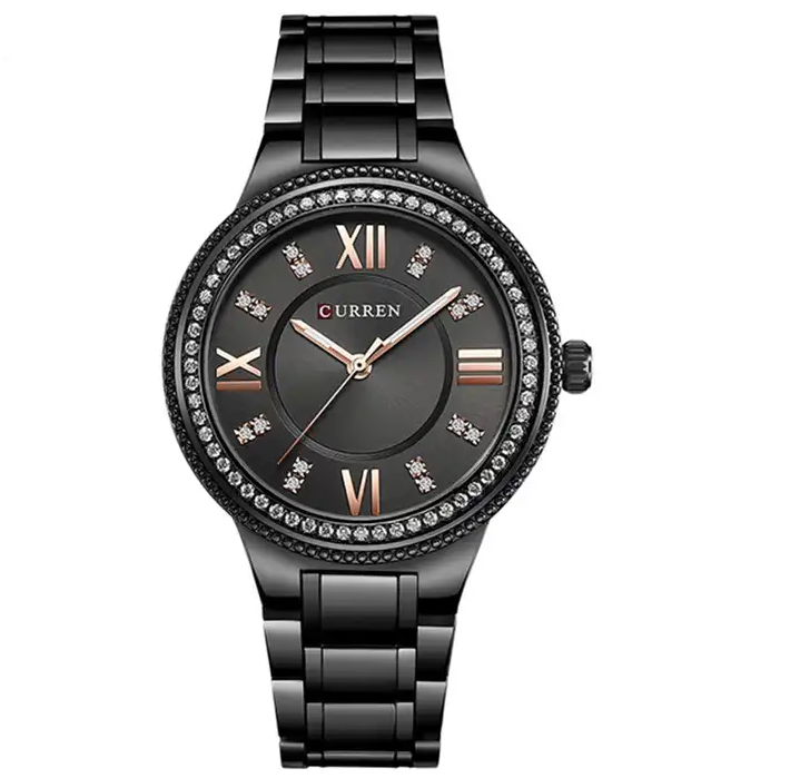 C-9004L Curren Black Dial Black Stainless Chain Steel Analog Quartz Women's Watch.