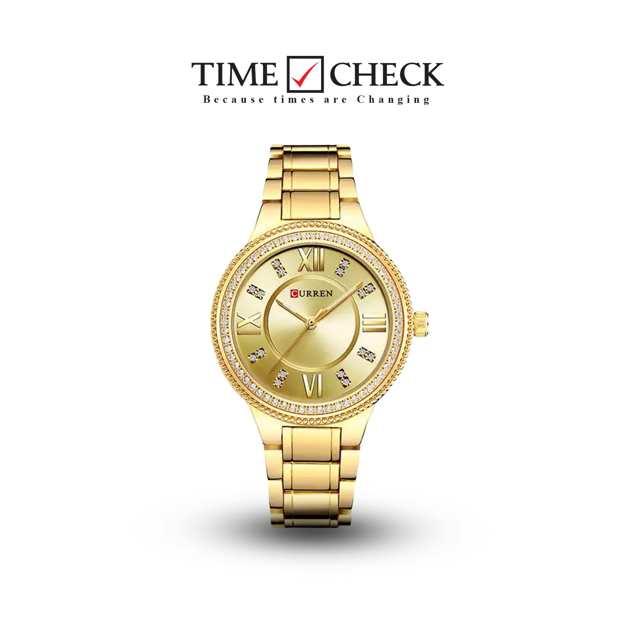 C-9004L Curren Golden Dial Golden Stainless Chain Steel Analog Quartz Women's Watch.