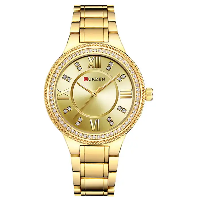 C-9004L Curren Golden Dial Golden Stainless Chain Steel Analog Quartz Women's Watch.