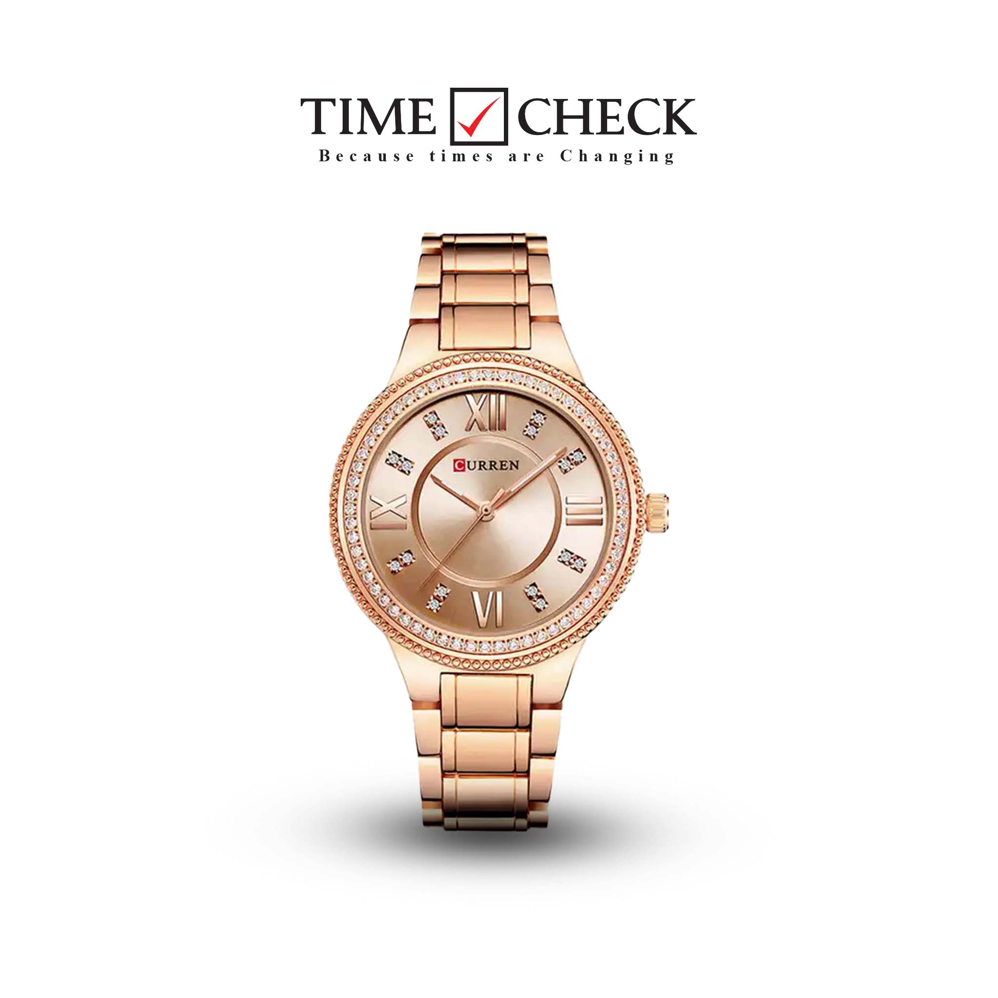 C-9004L Curren Rose-gold Dial R.G Stainless Chain Steel Analog Quartz Women's Watch.
