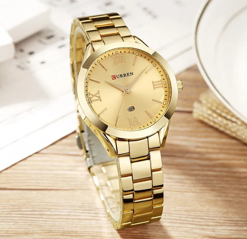 C-9007L Curren GOLDEN Dial Golden Stainless Steel Analog Quartz Women's Watch.