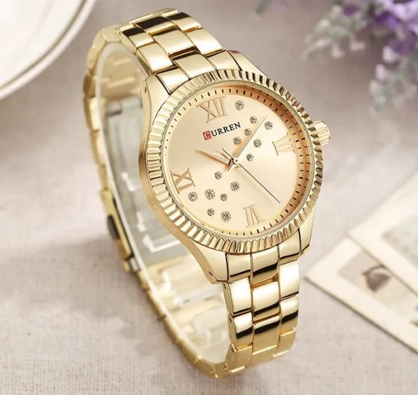 C-9009L Curren GOLDEN  Dial golden Stainless Steel Chain Analog Quartz Women's Watch.