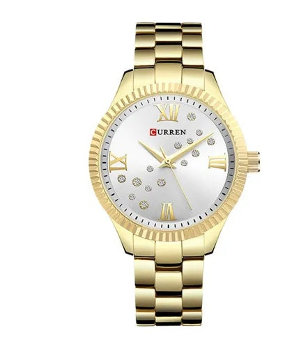 C-9009L Curren Silver Dial golden Stainless Steel Chain Analog Quartz Women's Watch.