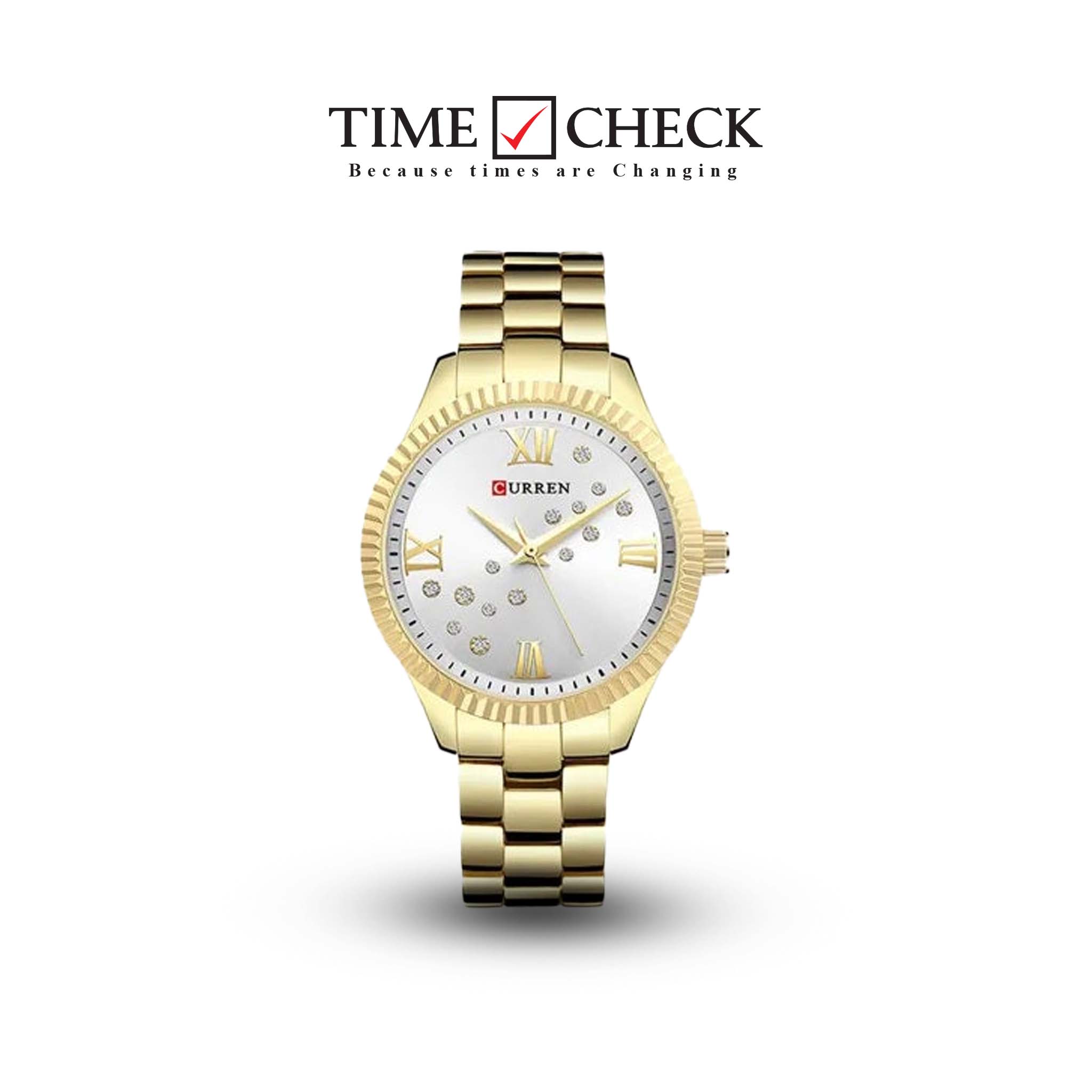 C-9009L Curren Silver Dial golden Stainless Steel Chain Analog Quartz Women's Watch.