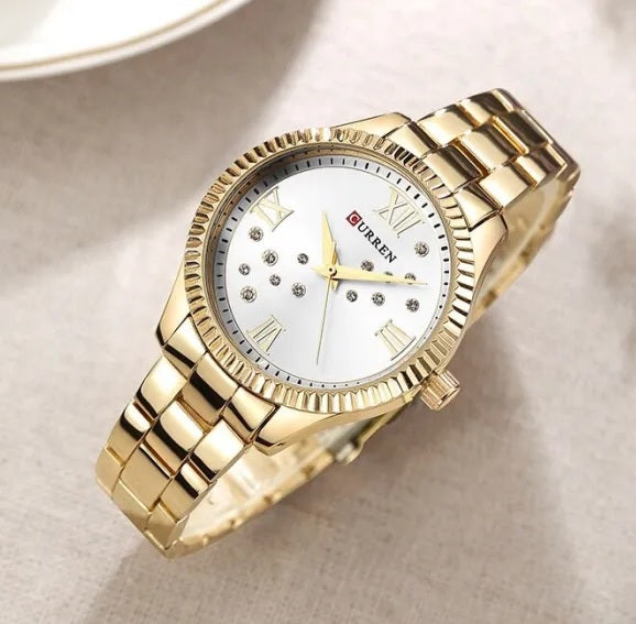 C-9009L Curren Silver Dial golden Stainless Steel Chain Analog Quartz Women's Watch.
