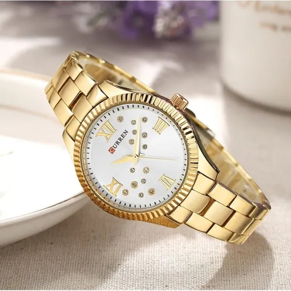 C-9009L Curren Silver Dial golden Stainless Steel Chain Analog Quartz Women's Watch.