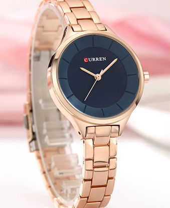 C-9015L Curren Blue Dial Rosegold Stainless Chain Steel Analog Quartz Women's Watch.