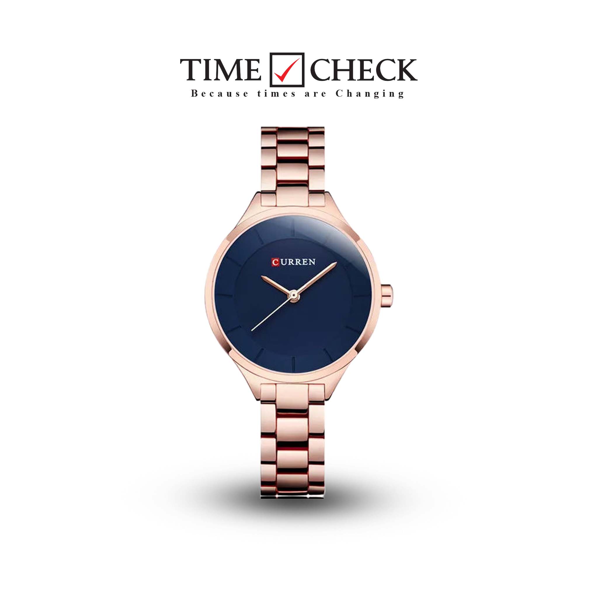 C-9015L Curren Blue Dial Rosegold Stainless Chain Steel Analog Quartz Women's Watch.
