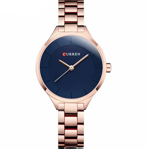C-9015L Curren Blue Dial Rosegold Stainless Chain Steel Analog Quartz Women's Watch.