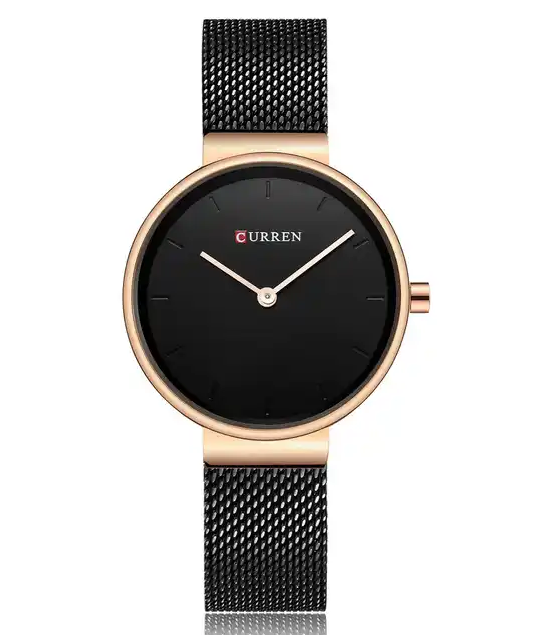 C9016L Curren Black Dial Black Stainless Steel Band Analog Quartz Women's Watch.