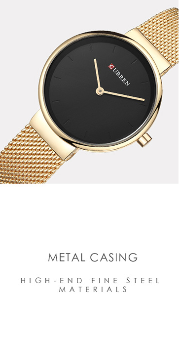 C9016L Curren Black Dial Golden Stainless Steel Band Analog Quartz Women's Watch.
