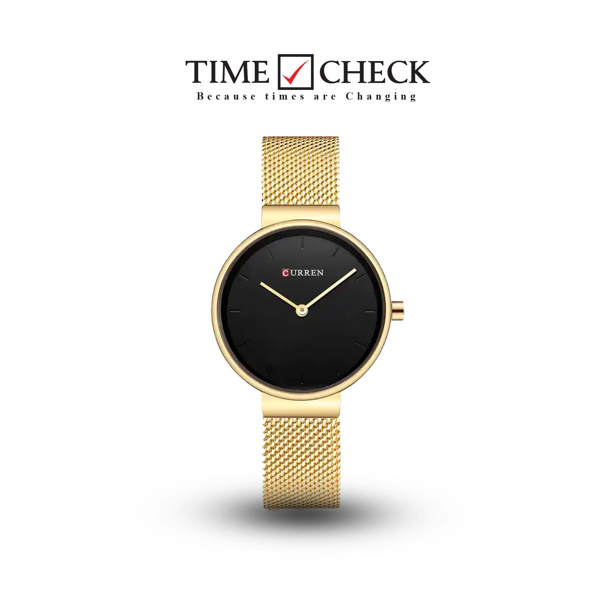 C9016L Curren Black Dial Golden Stainless Steel Band Analog Quartz Women's Watch.