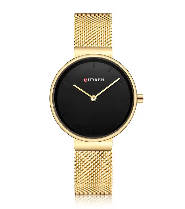 C9016L Curren Black Dial Golden Stainless Steel Band Analog Quartz Women's Watch.