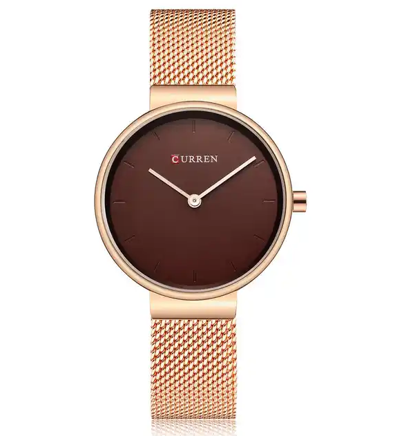 C9016L Curren Brown Dial Rose-gold Stainless Steel Band Analog Quartz Women's Watch.